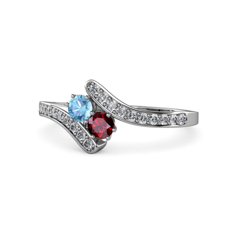 Eleni Blue Topaz and Ruby with Side Diamonds Bypass Ring 
