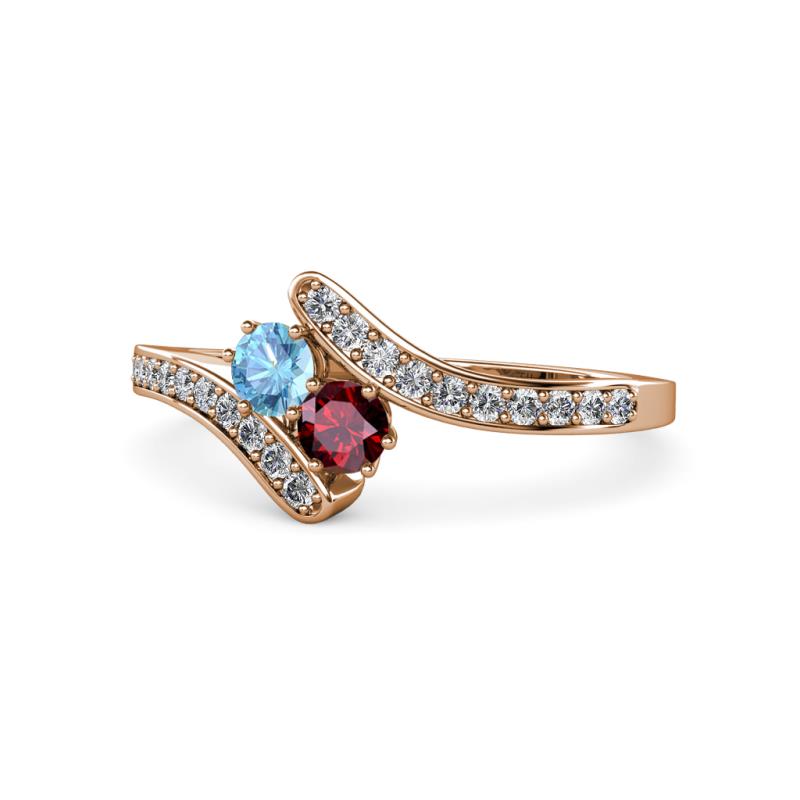 Eleni Blue Topaz and Ruby with Side Diamonds Bypass Ring 