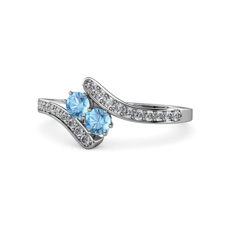 Eleni Blue Topaz with Side Diamonds Bypass Ring 