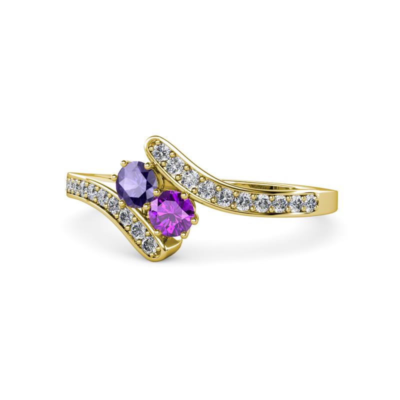 Eleni Iolite and Amethyst with Side Diamonds Bypass Ring 