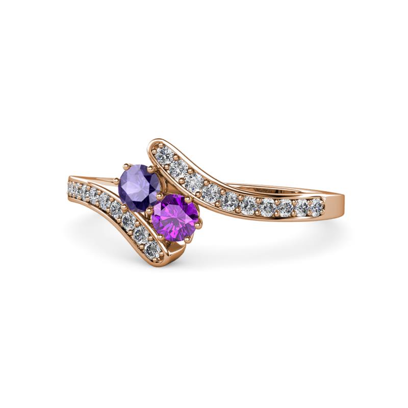 Eleni Iolite and Amethyst with Side Diamonds Bypass Ring 