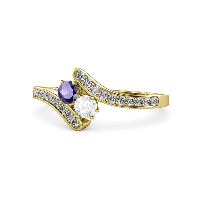 Eleni Iolite and White Sapphire with Side Diamonds Bypass Ring 