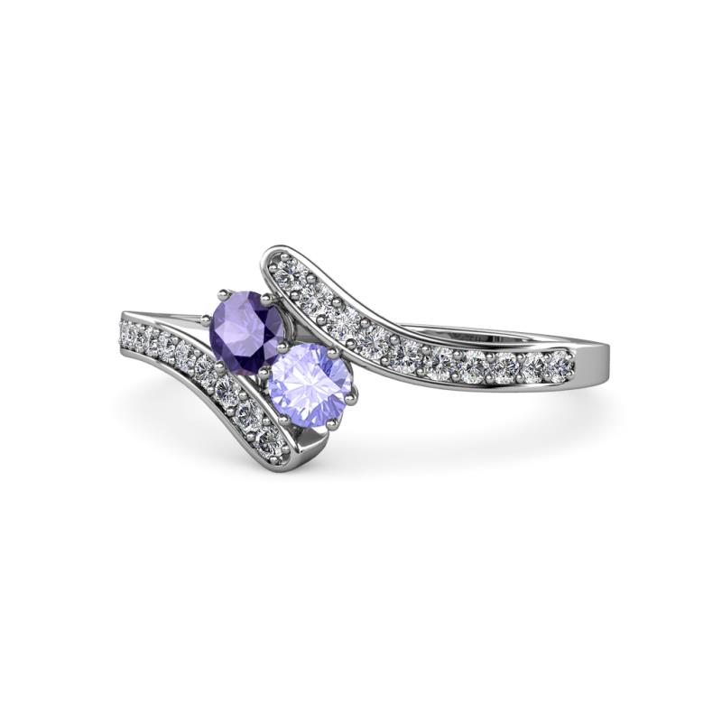Eleni Iolite and Tanzanite with Side Diamonds Bypass Ring 