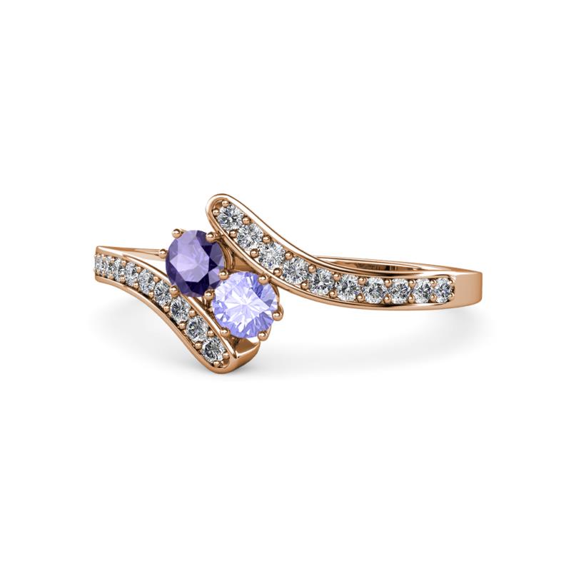 Eleni Iolite and Tanzanite with Side Diamonds Bypass Ring 