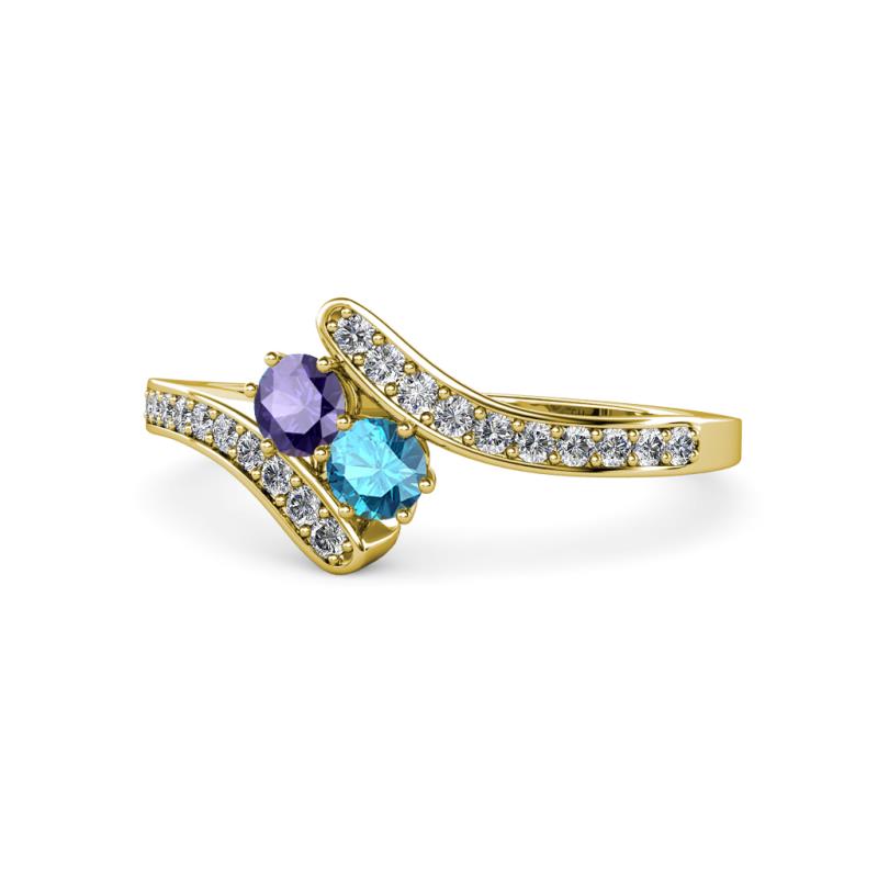 Eleni Iolite and London Blue Topaz with Side Diamonds Bypass Ring 