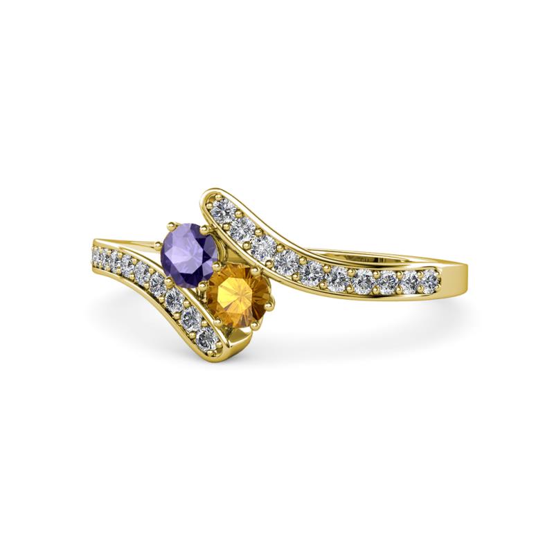 Eleni Iolite and Citrine with Side Diamonds Bypass Ring 