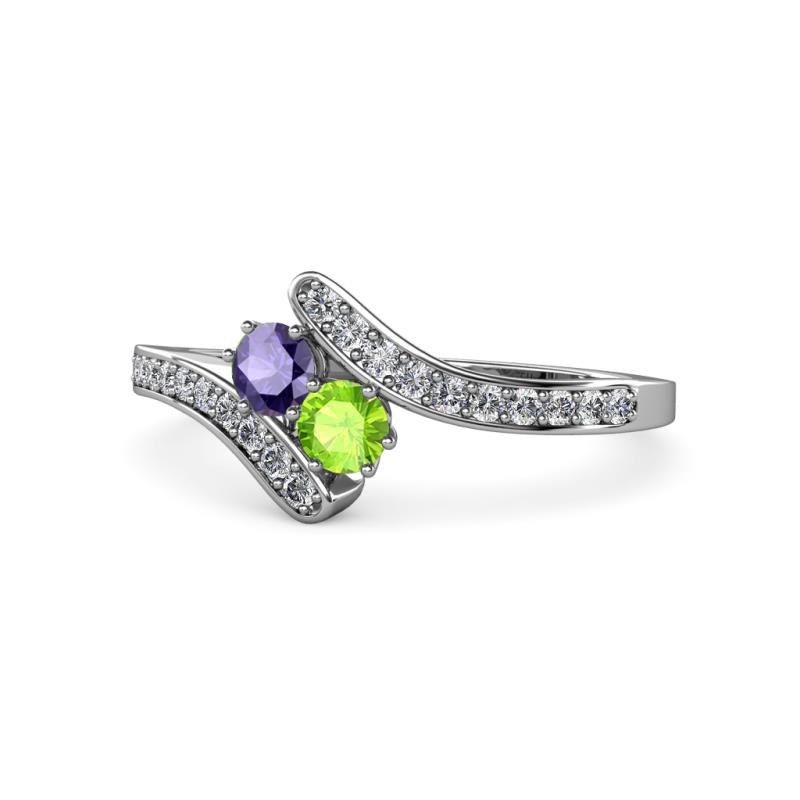 Eleni Iolite and Peridot with Side Diamonds Bypass Ring 