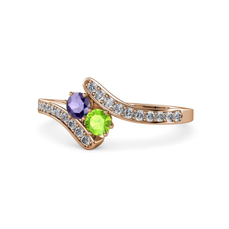 Eleni Iolite and Peridot with Side Diamonds Bypass Ring 