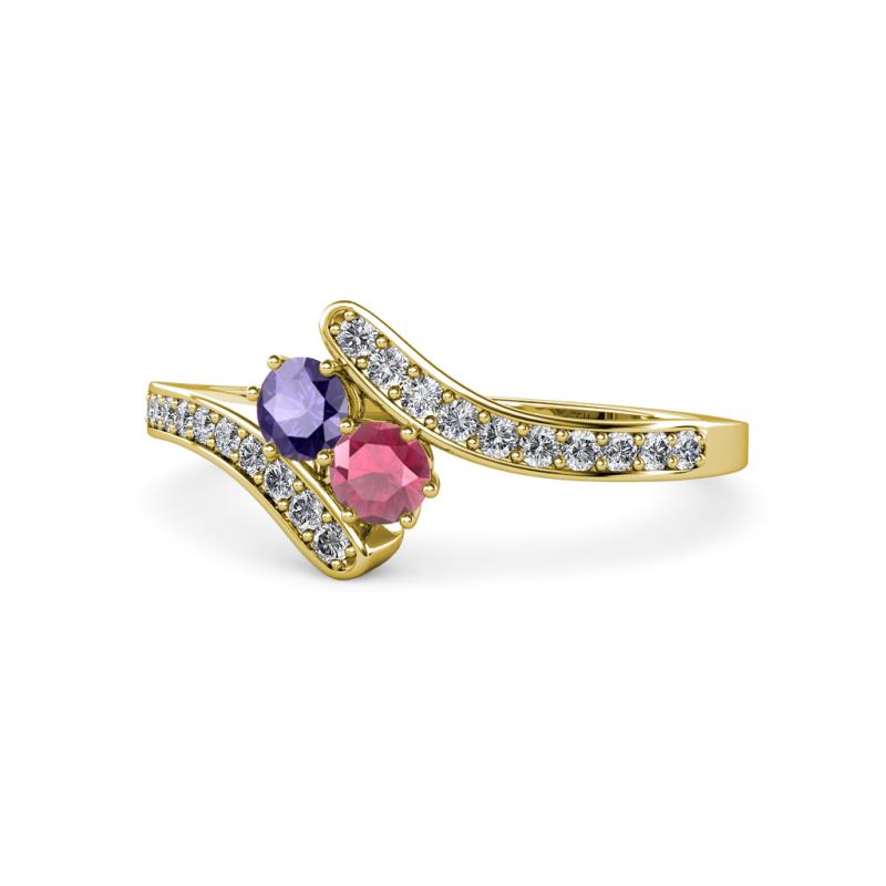 Eleni Iolite and Rhodolite Garnet with Side Diamonds Bypass Ring 