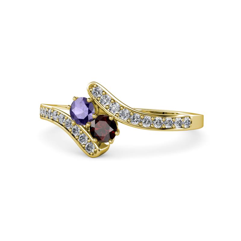 Eleni Iolite and Red Garnet with Side Diamonds Bypass Ring 