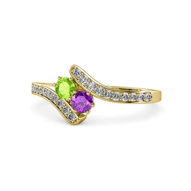 Eleni Peridot and Amethyst with Side Diamonds Bypass Ring 
