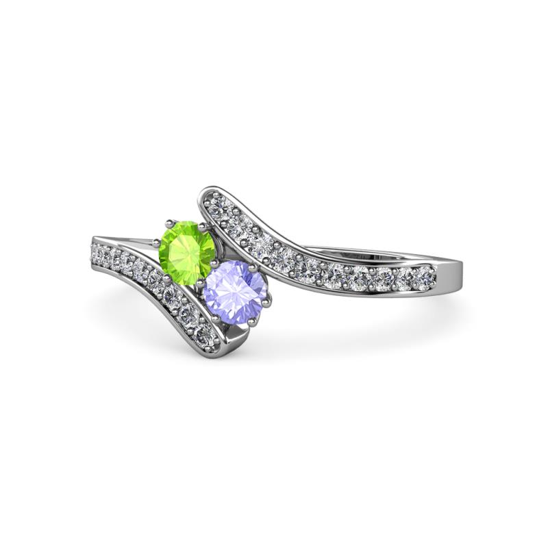 Eleni Peridot and Tanzanite with Side Diamonds Bypass Ring 