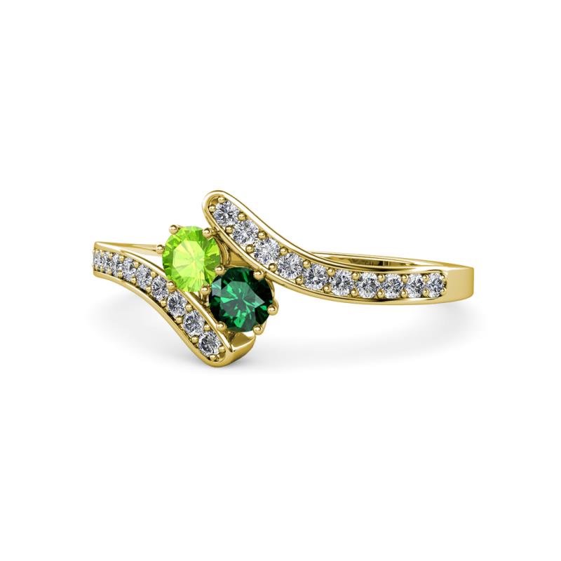Eleni Peridot and Emerald with Side Diamonds Bypass Ring 