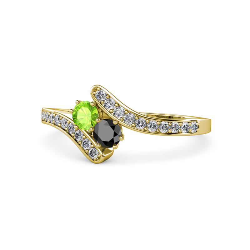 Eleni Peridot and Black Diamond with Side Diamonds Bypass Ring 