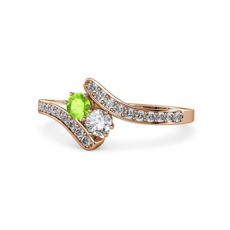 Eleni Peridot and Diamond with Side Diamonds Bypass Ring 