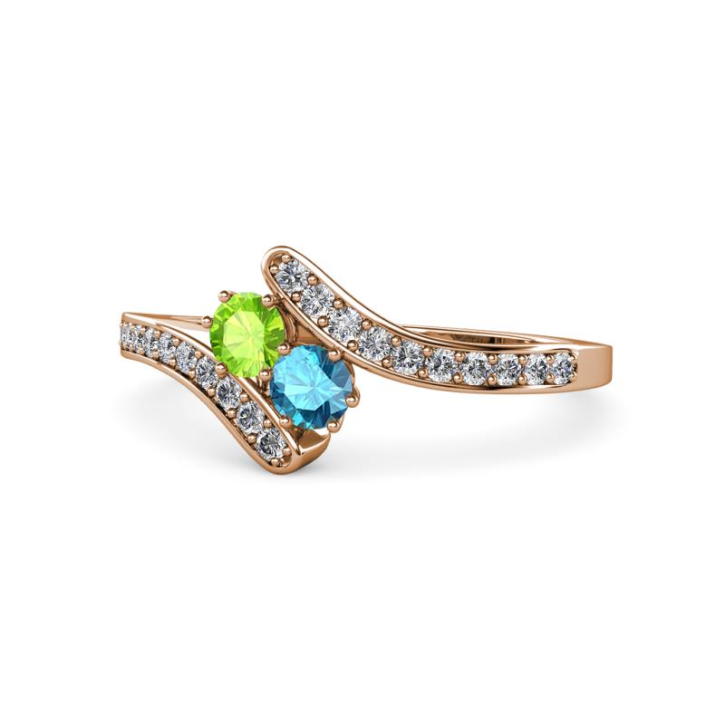 Eleni Peridot and London Blue Topaz with Side Diamonds Bypass Ring 