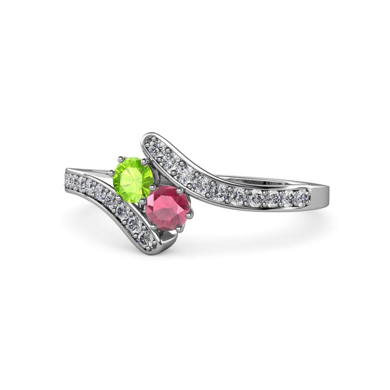 Eleni Peridot and Rhodolite Garnet with Side Diamonds Bypass Ring 