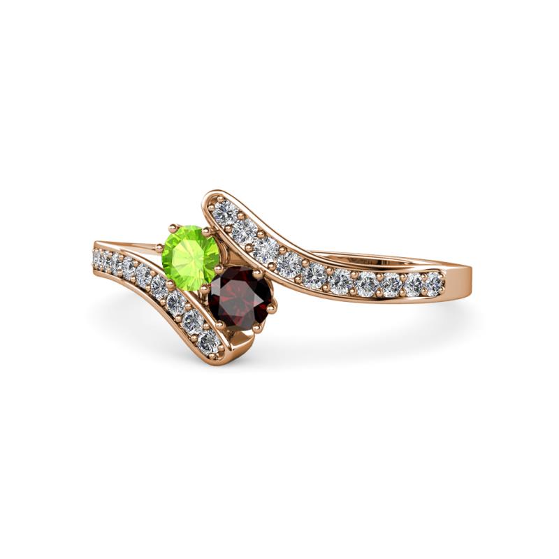 Eleni Peridot and Red Garnet with Side Diamonds Bypass Ring 