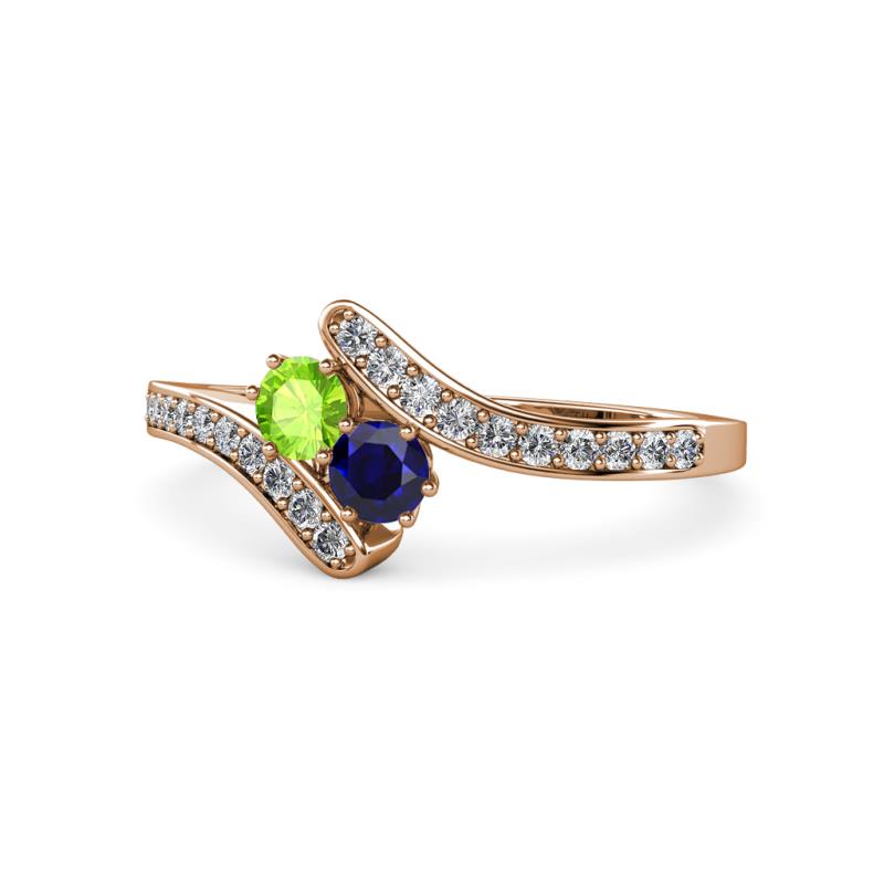 Eleni Peridot and Blue Sapphire with Side Diamonds Bypass Ring 