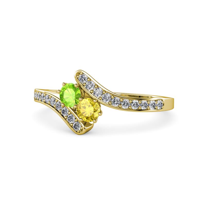 Eleni Peridot and Yellow Sapphire with Side Diamonds Bypass Ring 