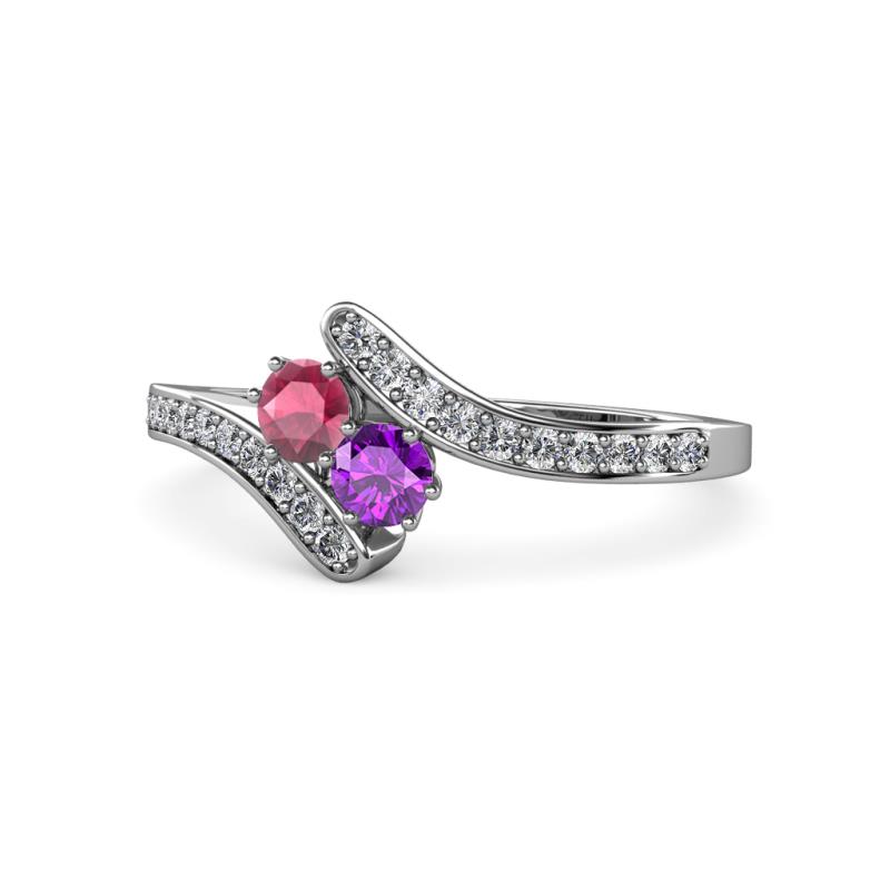 Eleni Rhodolite Garnet and Amethyst with Side Diamonds Bypass Ring 