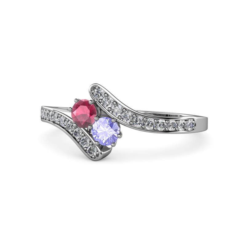 Eleni Rhodolite Garnet and Tanzanite with Side Diamonds Bypass Ring 