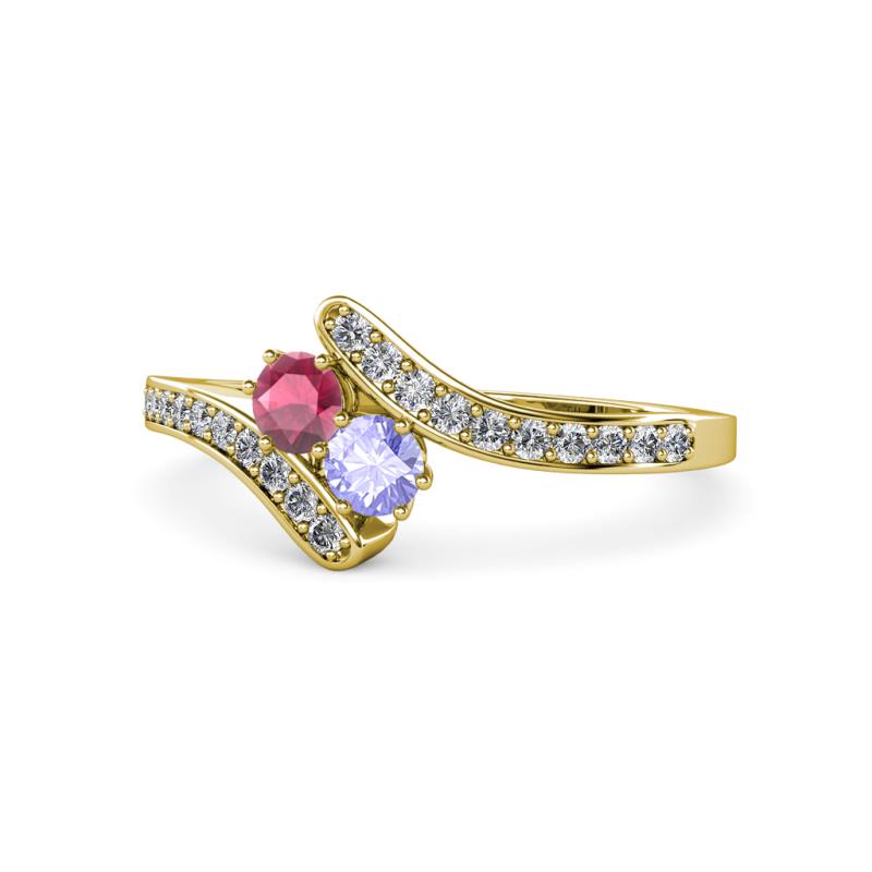 Eleni Rhodolite Garnet and Tanzanite with Side Diamonds Bypass Ring 