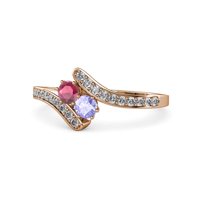 Eleni Rhodolite Garnet and Tanzanite with Side Diamonds Bypass Ring 
