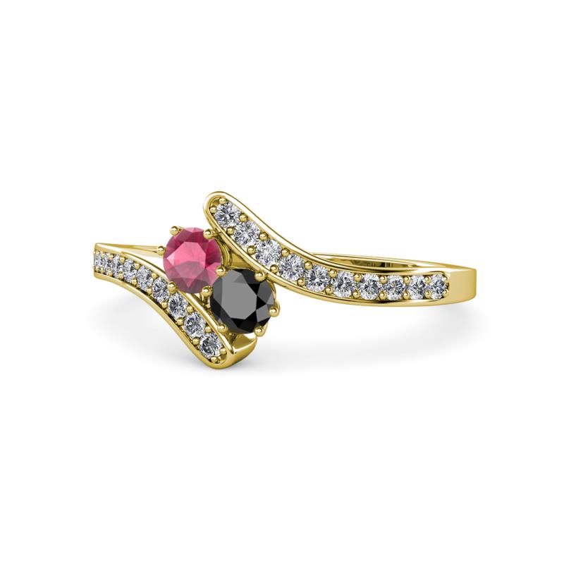 Eleni Rhodolite Garnet and Black Diamond with Side Diamonds Bypass Ring 