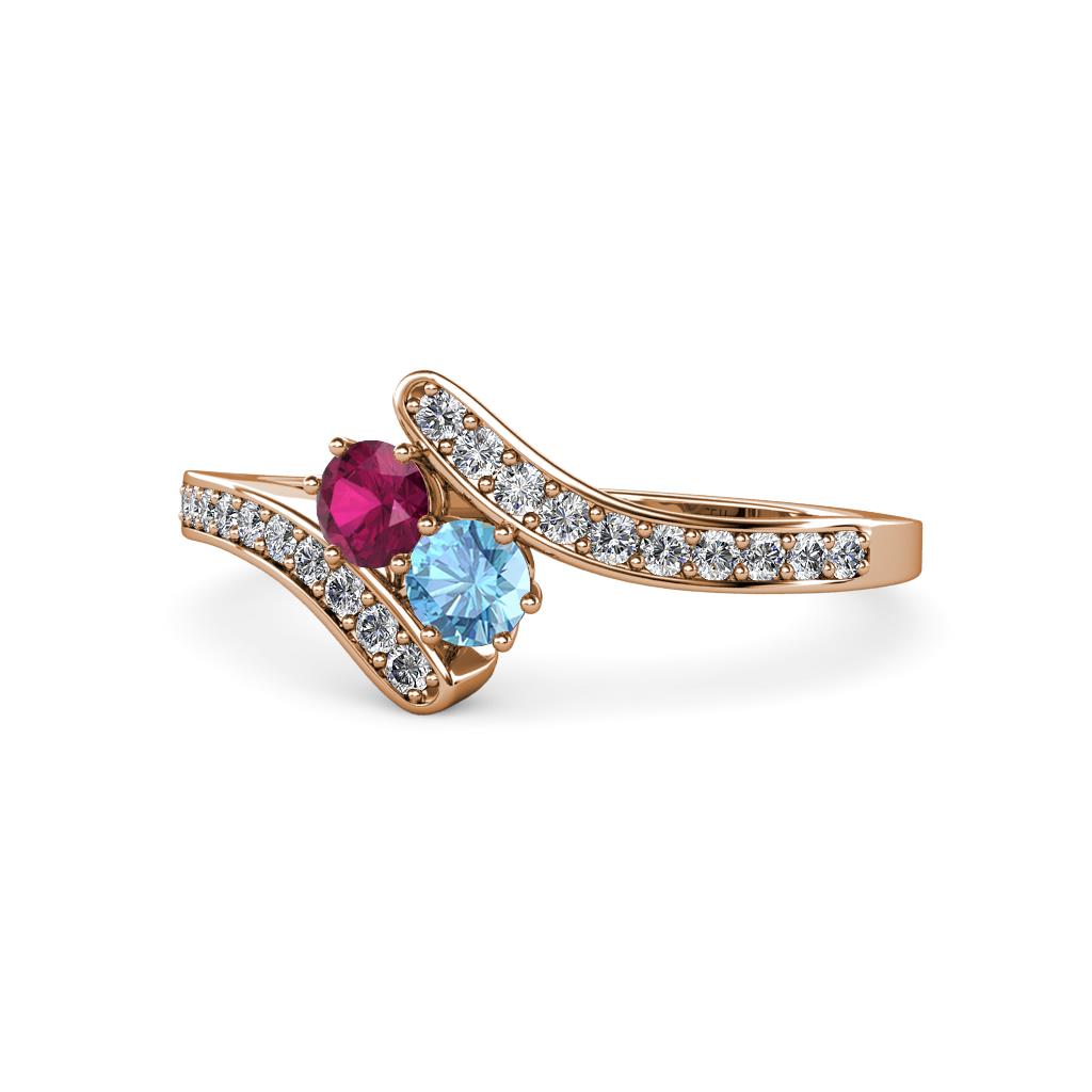 Eleni Rhodolite Garnet and Blue Topaz with Side Diamonds Bypass Ring 