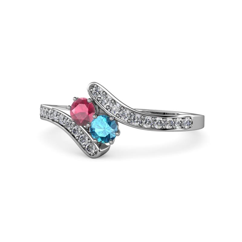 Eleni Rhodolite Garnet and London Blue Topaz with Side Diamonds Bypass Ring 