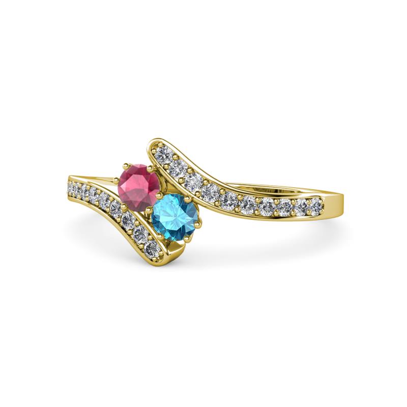 Eleni Rhodolite Garnet and London Blue Topaz with Side Diamonds Bypass Ring 