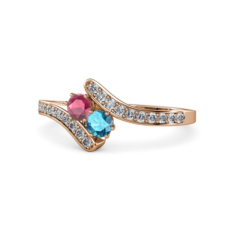 Eleni Rhodolite Garnet and London Blue Topaz with Side Diamonds Bypass Ring 