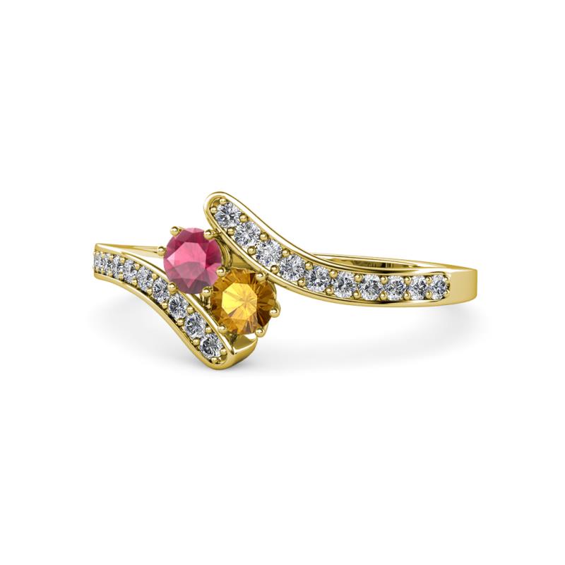 Eleni Rhodolite Garnet and Citrine with Side Diamonds Bypass Ring 