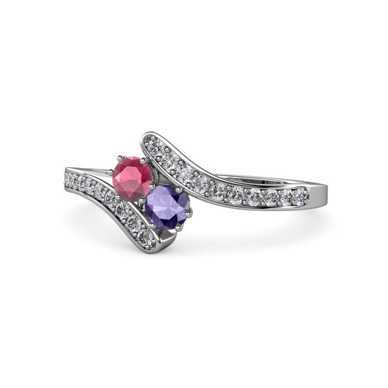 Eleni Rhodolite Garnet and Iolite with Side Diamonds Bypass Ring 