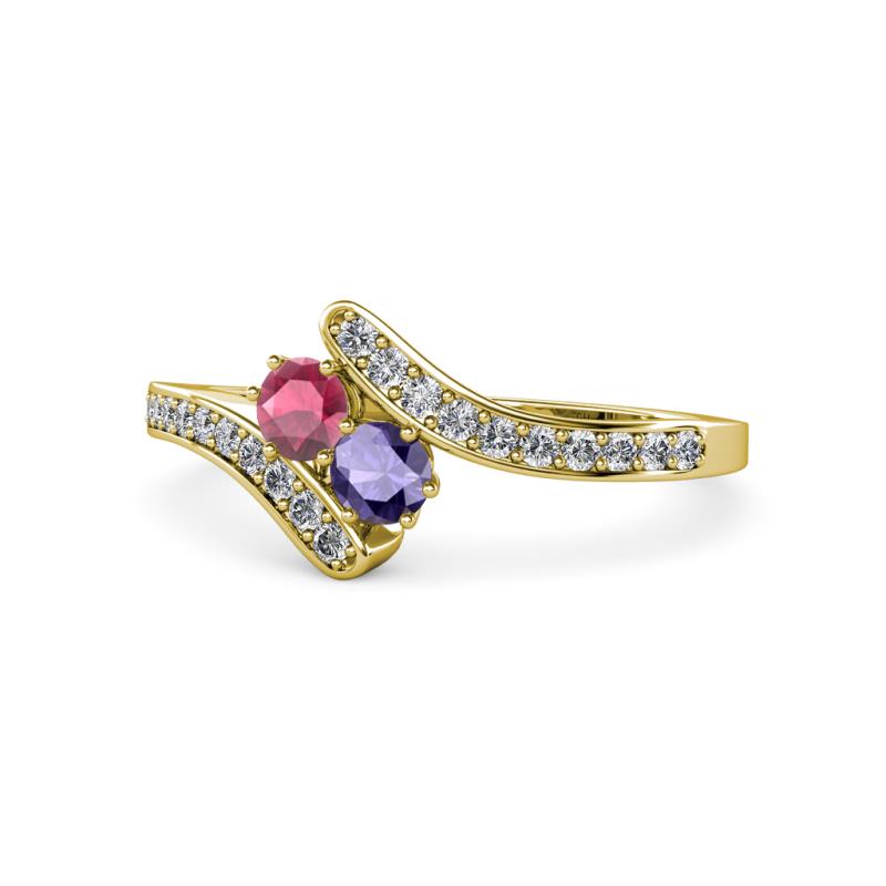 Eleni Rhodolite Garnet and Iolite with Side Diamonds Bypass Ring 