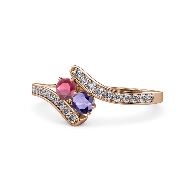 Eleni Rhodolite Garnet and Iolite with Side Diamonds Bypass Ring 