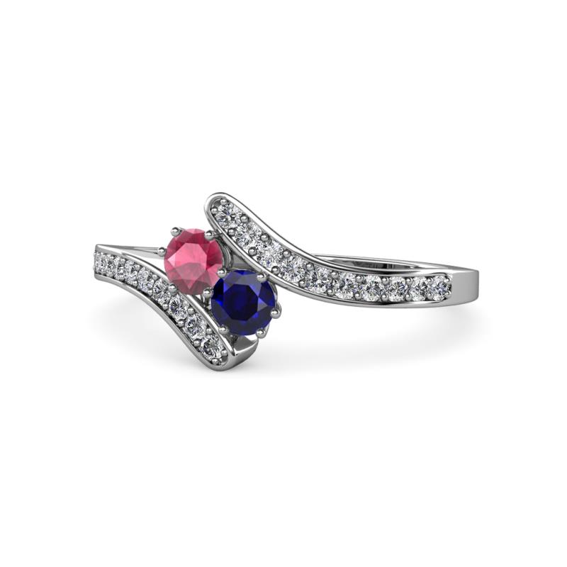 Eleni Rhodolite Garnet and Blue Sapphire with Side Diamonds Bypass Ring 