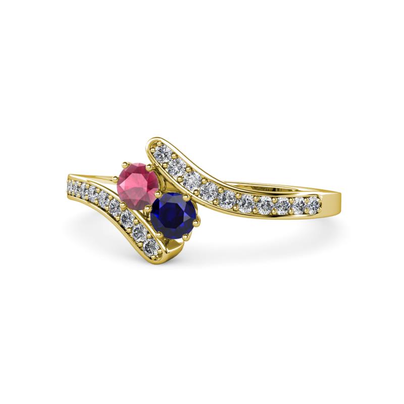 Eleni Rhodolite Garnet and Blue Sapphire with Side Diamonds Bypass Ring 