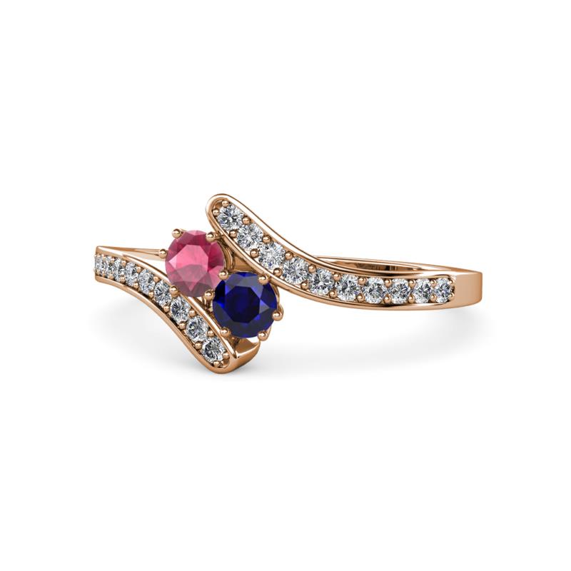 Eleni Rhodolite Garnet and Blue Sapphire with Side Diamonds Bypass Ring 