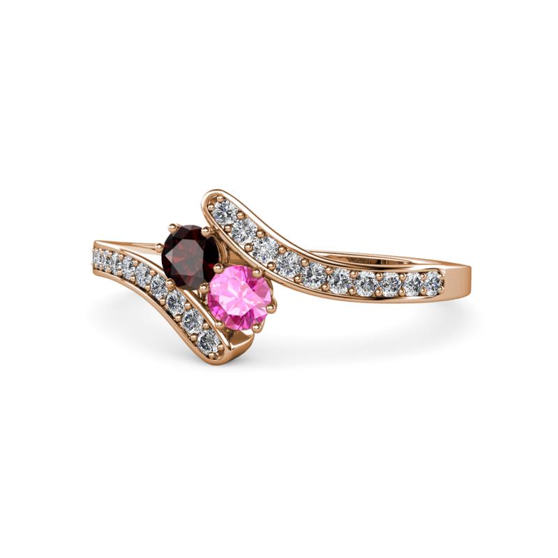 Eleni Red Garnet and Pink Sapphire with Side Diamonds Bypass Ring 
