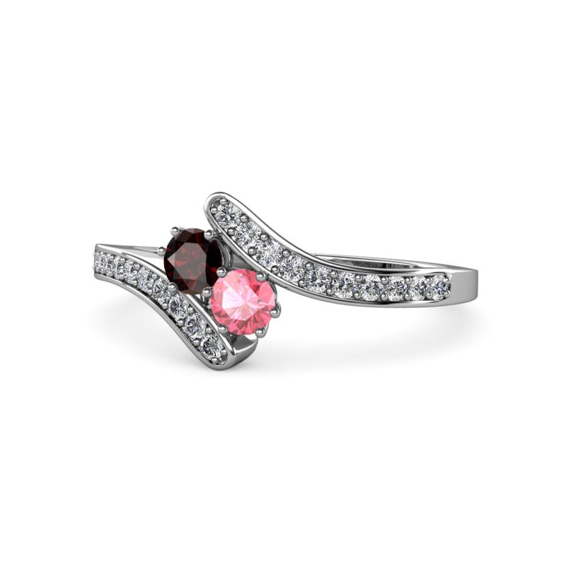 Eleni Red Garnet and Pink Tourmaline with Side Diamonds Bypass Ring 