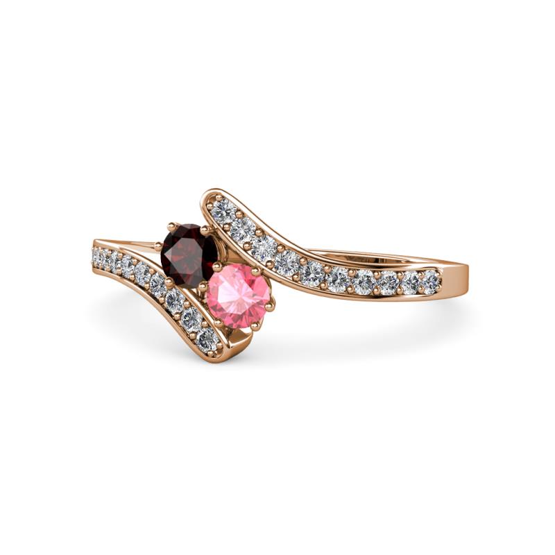 Eleni Red Garnet and Pink Tourmaline with Side Diamonds Bypass Ring 
