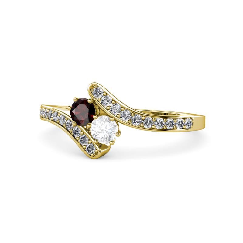 Eleni Red Garnet and White Sapphire with Side Diamonds Bypass Ring 
