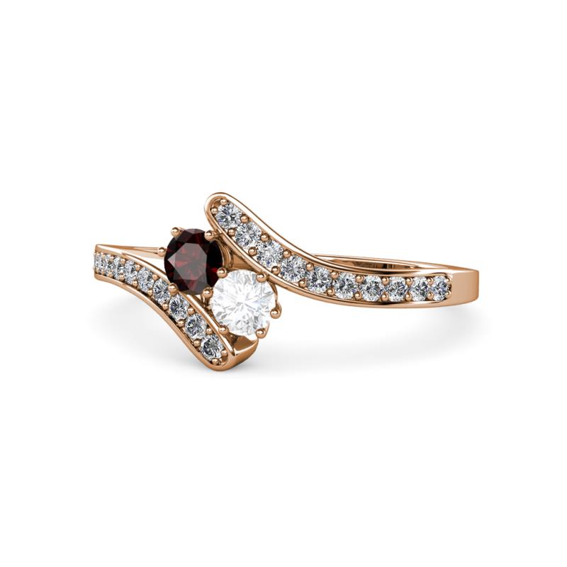 Eleni Red Garnet and White Sapphire with Side Diamonds Bypass Ring 