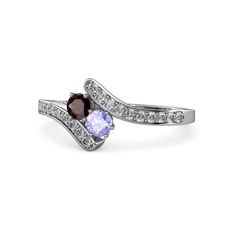Eleni Red Garnet and Tanzanite with Side Diamonds Bypass Ring 