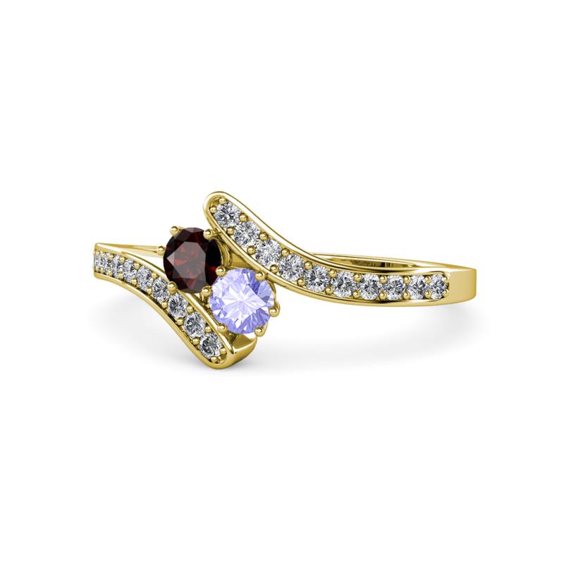 Eleni Red Garnet and Tanzanite with Side Diamonds Bypass Ring 