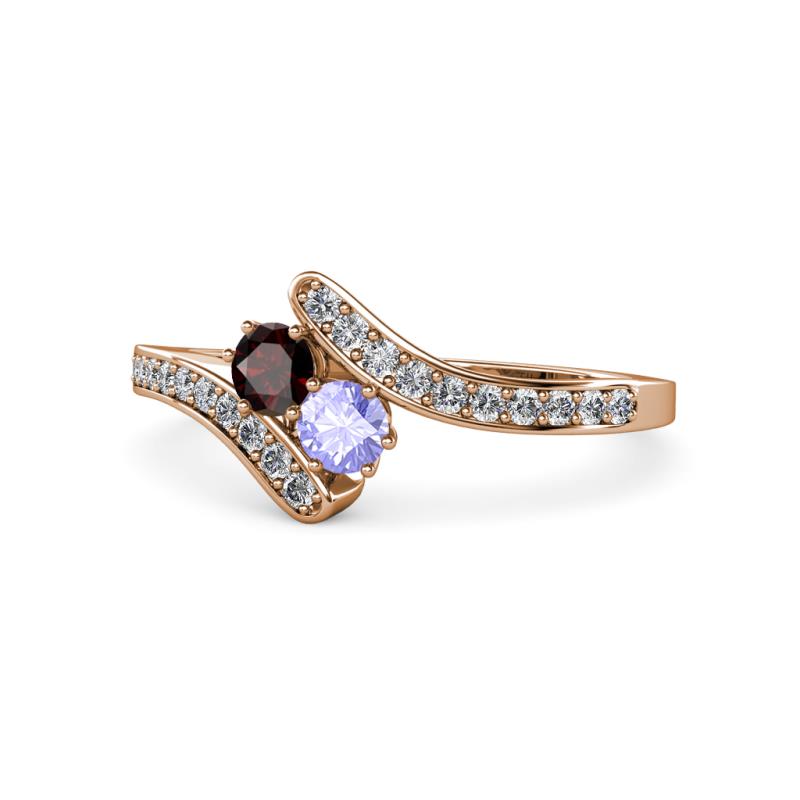 Eleni Red Garnet and Tanzanite with Side Diamonds Bypass Ring 