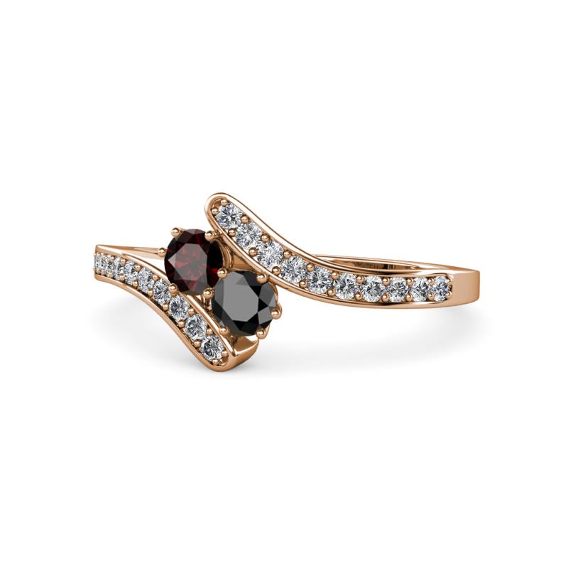Eleni Red Garnet and Black Diamond with Side Diamonds Bypass Ring 