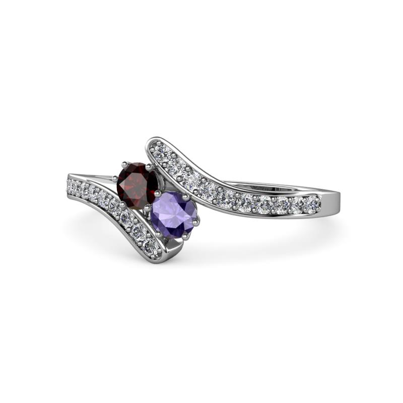 Eleni Red Garnet and Iolite with Side Diamonds Bypass Ring 